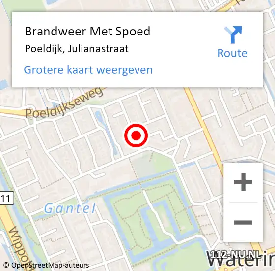 Locatie op kaart van de 112 melding: Brandweer Met Spoed Naar Poeldijk, Julianastraat op 8 mei 2024 02:19