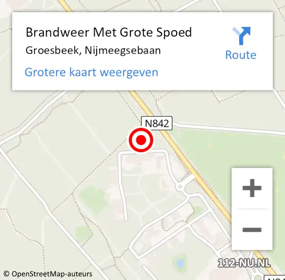 Locatie op kaart van de 112 melding: Brandweer Met Grote Spoed Naar Groesbeek, Nijmeegsebaan op 8 mei 2024 03:04