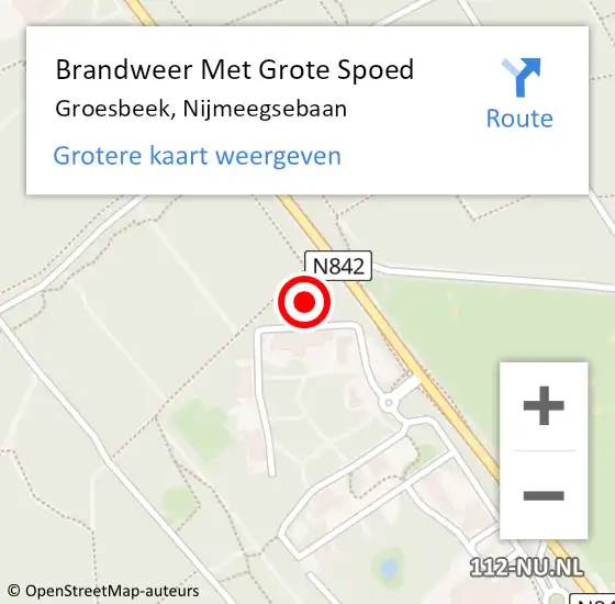 Locatie op kaart van de 112 melding: Brandweer Met Grote Spoed Naar Groesbeek, Nijmeegsebaan op 8 mei 2024 03:05