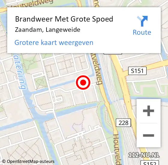 Locatie op kaart van de 112 melding: Brandweer Met Grote Spoed Naar Zaandam, Langeweide op 8 mei 2024 05:56