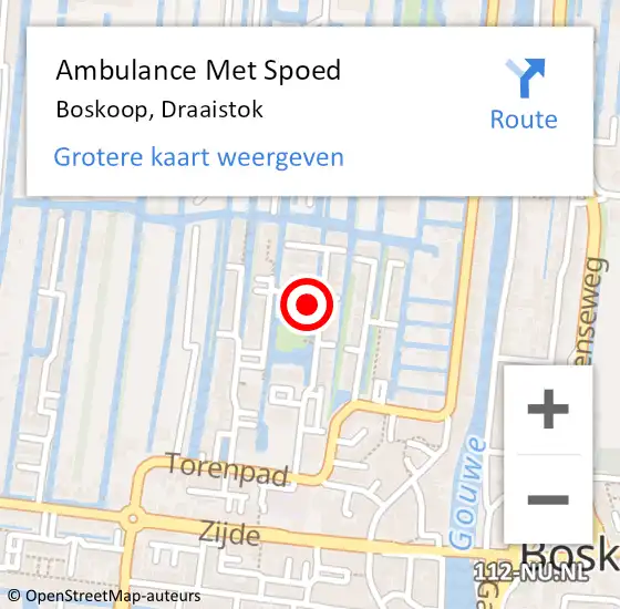 Locatie op kaart van de 112 melding: Ambulance Met Spoed Naar Boskoop, Draaistok op 8 mei 2024 06:18