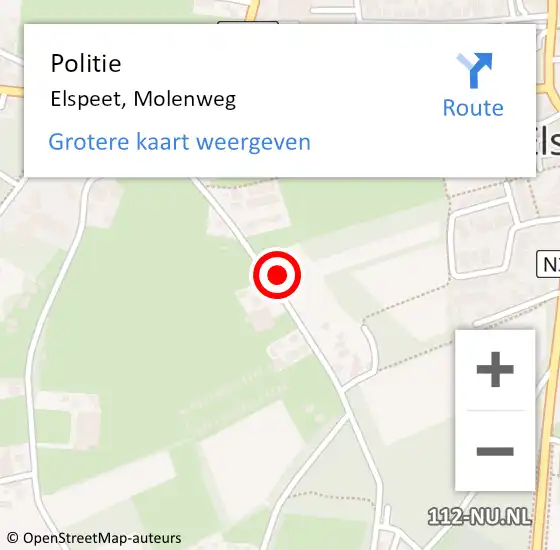 Locatie op kaart van de 112 melding: Politie Elspeet, Molenweg op 8 mei 2024 06:21