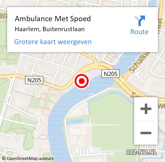 Locatie op kaart van de 112 melding: Ambulance Met Spoed Naar Haarlem, Buitenrustlaan op 8 mei 2024 06:34