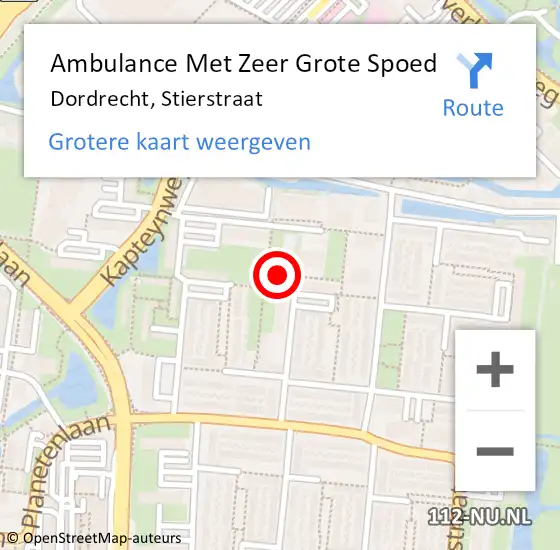 Locatie op kaart van de 112 melding: Ambulance Met Zeer Grote Spoed Naar Dordrecht, Stierstraat op 8 mei 2024 07:11