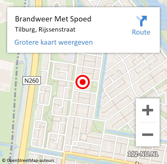 Locatie op kaart van de 112 melding: Brandweer Met Spoed Naar Tilburg, Rijssenstraat op 8 mei 2024 07:49