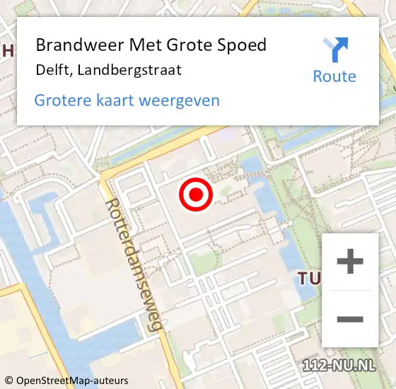 Locatie op kaart van de 112 melding: Brandweer Met Grote Spoed Naar Delft, Landbergstraat op 8 mei 2024 07:52