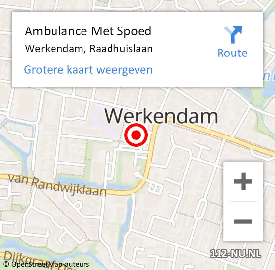 Locatie op kaart van de 112 melding: Ambulance Met Spoed Naar Werkendam, Raadhuislaan op 8 mei 2024 08:27