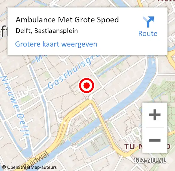 Locatie op kaart van de 112 melding: Ambulance Met Grote Spoed Naar Delft, Bastiaansplein op 8 mei 2024 08:33