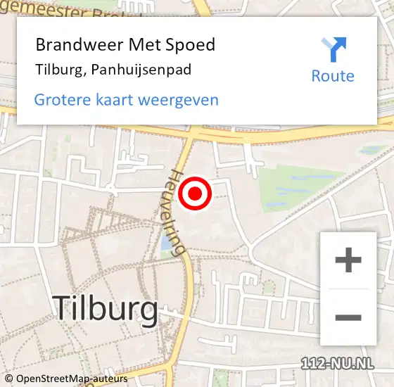 Locatie op kaart van de 112 melding: Brandweer Met Spoed Naar Tilburg, Panhuijsenpad op 8 mei 2024 08:34