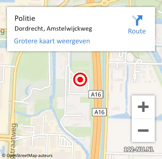 Locatie op kaart van de 112 melding: Politie Dordrecht, Amstelwijckweg op 8 mei 2024 08:39