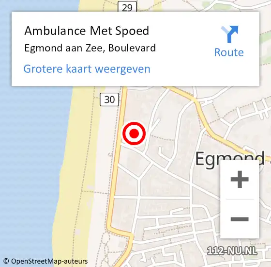 Locatie op kaart van de 112 melding: Ambulance Met Spoed Naar Egmond aan Zee, Boulevard op 8 mei 2024 08:41