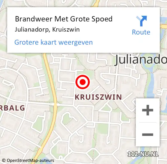 Locatie op kaart van de 112 melding: Brandweer Met Grote Spoed Naar Julianadorp, Kruiszwin op 8 mei 2024 08:57