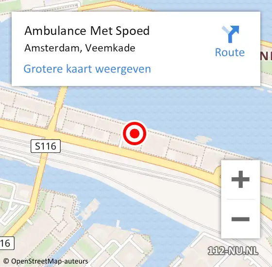 Locatie op kaart van de 112 melding: Ambulance Met Spoed Naar Amsterdam, Veemkade op 8 mei 2024 09:04