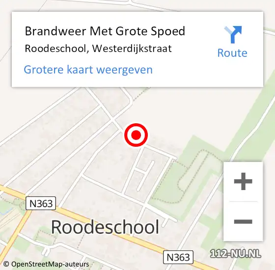 Locatie op kaart van de 112 melding: Brandweer Met Grote Spoed Naar Roodeschool, Westerdijkstraat op 8 mei 2024 09:12