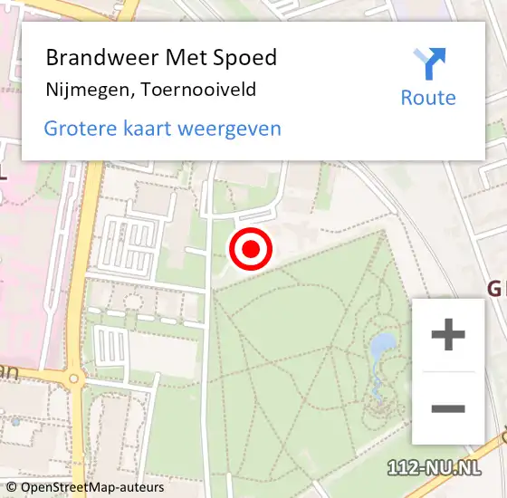 Locatie op kaart van de 112 melding: Brandweer Met Spoed Naar Nijmegen, Toernooiveld op 8 mei 2024 09:17