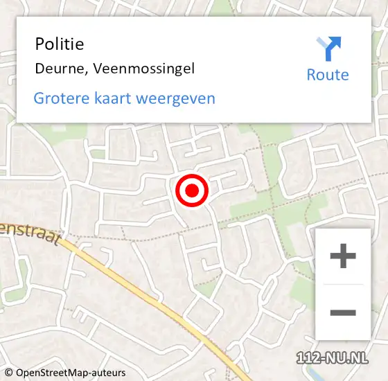 Locatie op kaart van de 112 melding: Politie Deurne, Veenmossingel op 8 mei 2024 09:25