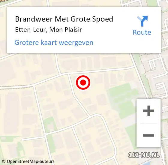 Locatie op kaart van de 112 melding: Brandweer Met Grote Spoed Naar Etten-Leur, Mon Plaisir op 8 mei 2024 09:56
