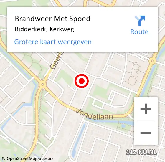 Locatie op kaart van de 112 melding: Brandweer Met Spoed Naar Ridderkerk, Kerkweg op 8 mei 2024 10:12