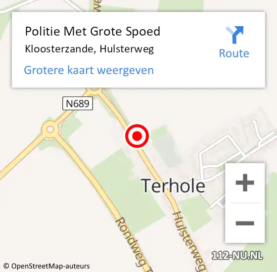 Locatie op kaart van de 112 melding: Politie Met Grote Spoed Naar Kloosterzande, Hulsterweg op 8 mei 2024 10:28