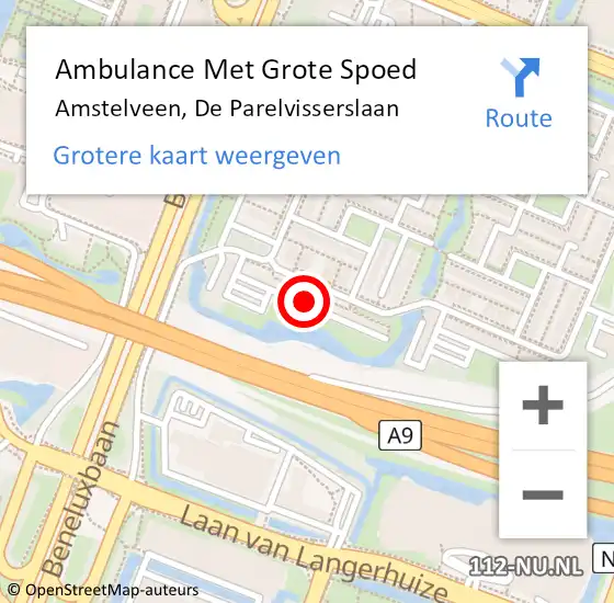 Locatie op kaart van de 112 melding: Ambulance Met Grote Spoed Naar Amstelveen, De Parelvisserslaan op 8 mei 2024 10:31