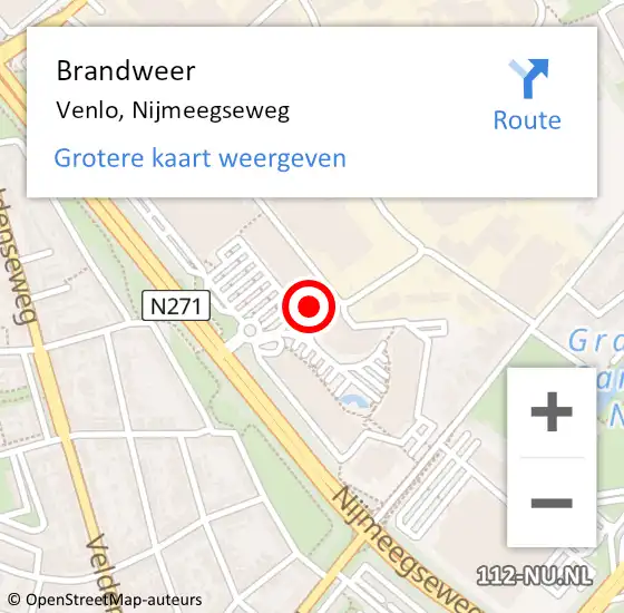 Locatie op kaart van de 112 melding: Brandweer Venlo, Nijmeegseweg op 8 mei 2024 10:32