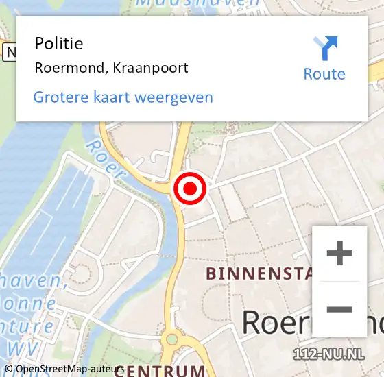 Locatie op kaart van de 112 melding: Politie Roermond, Kraanpoort op 8 mei 2024 10:50