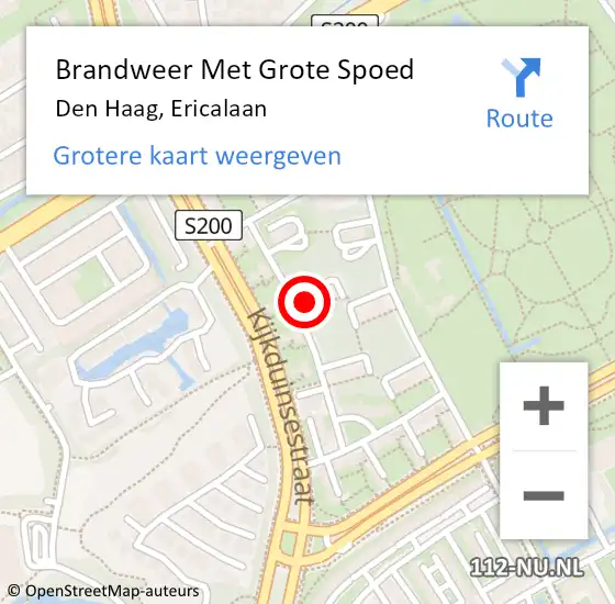 Locatie op kaart van de 112 melding: Brandweer Met Grote Spoed Naar Den Haag, Ericalaan op 8 mei 2024 11:16