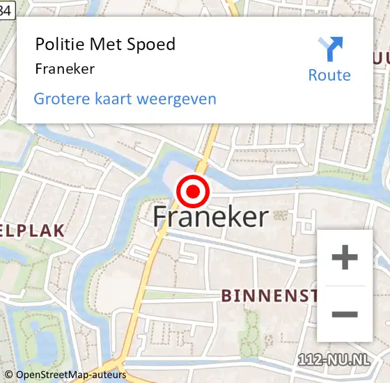 Locatie op kaart van de 112 melding: Politie Met Spoed Naar Franeker op 8 mei 2024 11:19