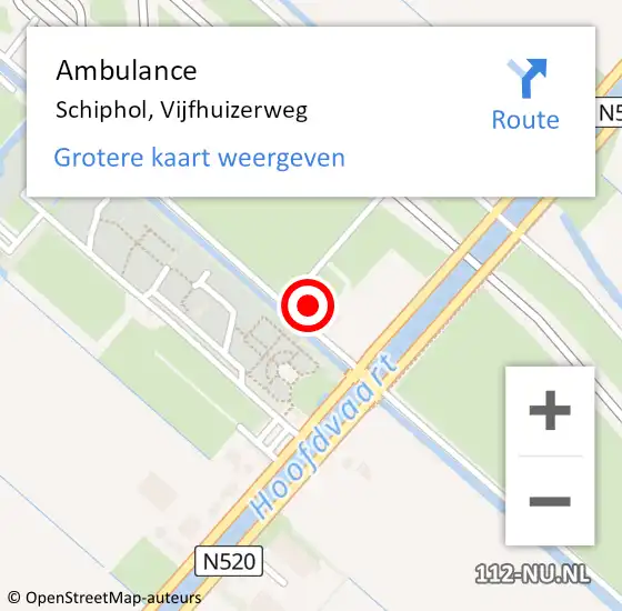 Locatie op kaart van de 112 melding: Ambulance Schiphol, Vijfhuizerweg op 8 mei 2024 11:56