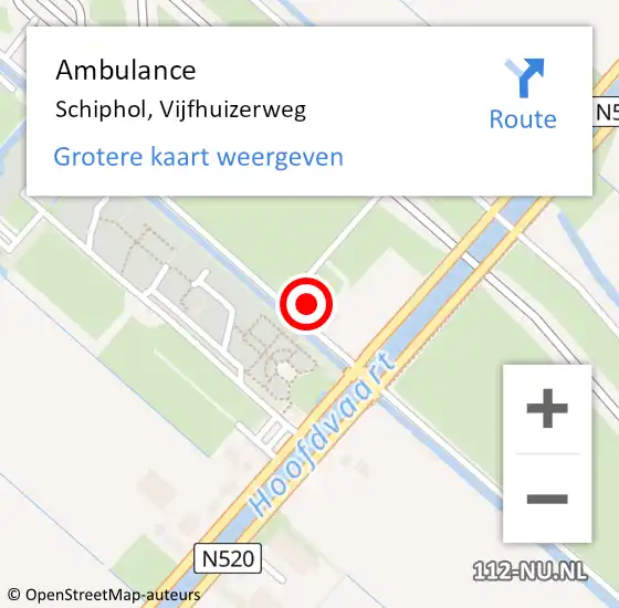Locatie op kaart van de 112 melding: Ambulance Schiphol, Vijfhuizerweg op 8 mei 2024 11:57