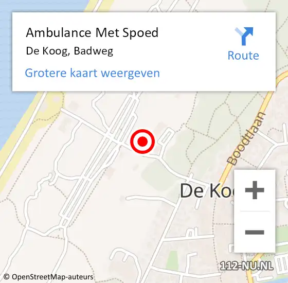 Locatie op kaart van de 112 melding: Ambulance Met Spoed Naar De Koog, Badweg op 8 mei 2024 12:37