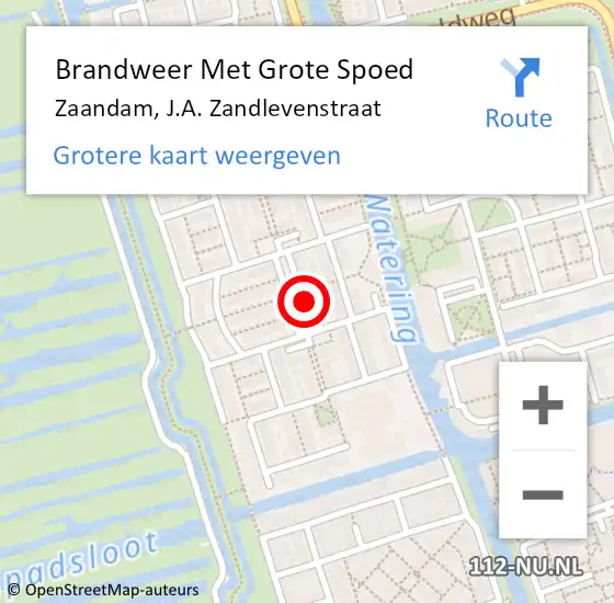Locatie op kaart van de 112 melding: Brandweer Met Grote Spoed Naar Zaandam, J.A. Zandlevenstraat op 8 mei 2024 13:01