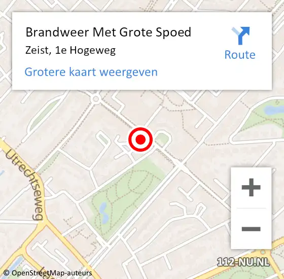 Locatie op kaart van de 112 melding: Brandweer Met Grote Spoed Naar Zeist, 1e Hogeweg op 8 mei 2024 13:05