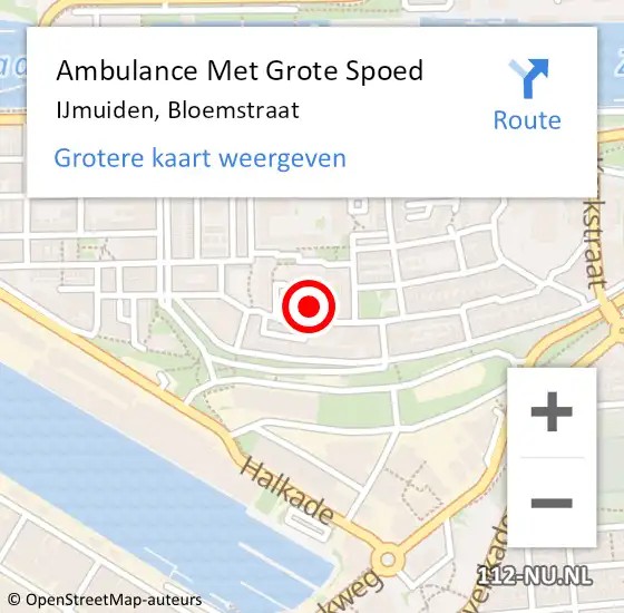 Locatie op kaart van de 112 melding: Ambulance Met Grote Spoed Naar IJmuiden, Bloemstraat op 8 mei 2024 13:18