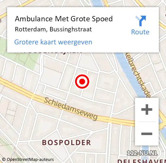 Locatie op kaart van de 112 melding: Ambulance Met Grote Spoed Naar Rotterdam, Bussinghstraat op 8 mei 2024 13:29
