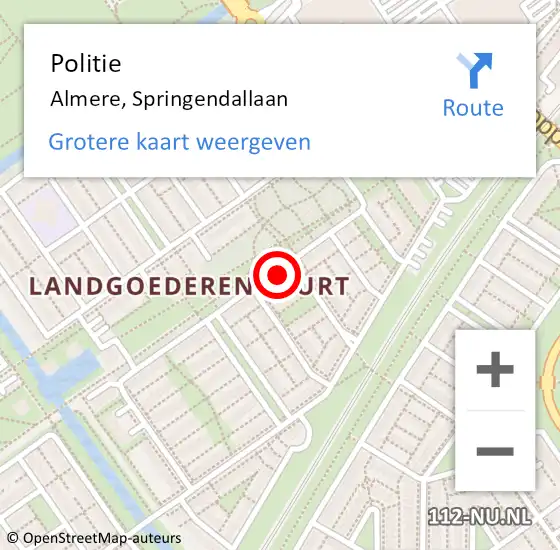 Locatie op kaart van de 112 melding: Politie Almere, Springendallaan op 8 mei 2024 13:42