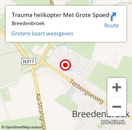 Locatie op kaart van de 112 melding: Trauma helikopter Met Grote Spoed Naar Breedenbroek op 8 mei 2024 13:45
