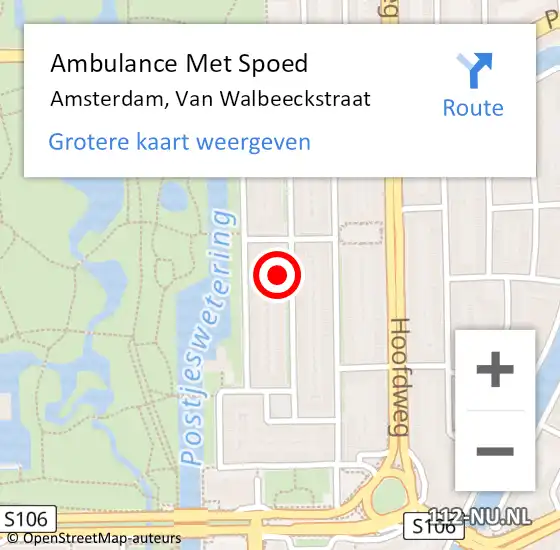 Locatie op kaart van de 112 melding: Ambulance Met Spoed Naar Amsterdam, Van Walbeeckstraat op 8 mei 2024 13:46