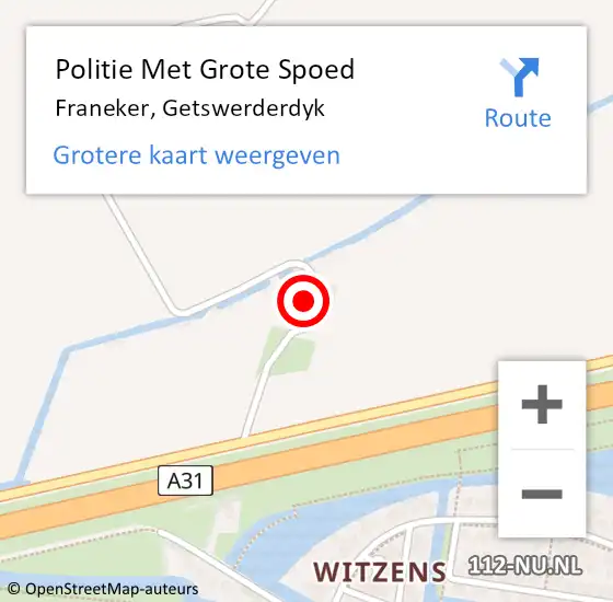 Locatie op kaart van de 112 melding: Politie Met Grote Spoed Naar Franeker, Getswerderdyk op 8 mei 2024 13:50