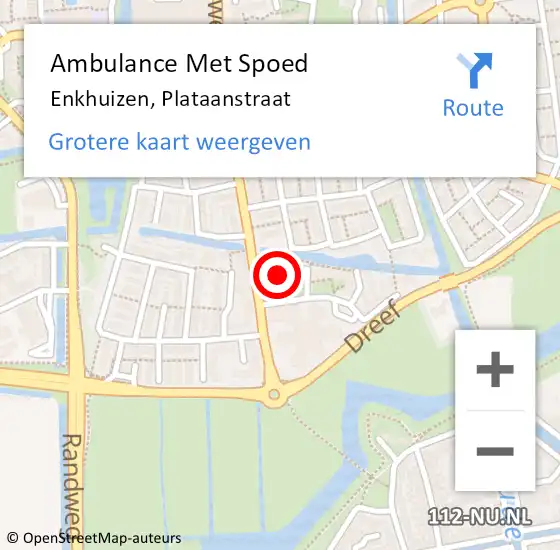 Locatie op kaart van de 112 melding: Ambulance Met Spoed Naar Enkhuizen, Plataanstraat op 8 mei 2024 13:53