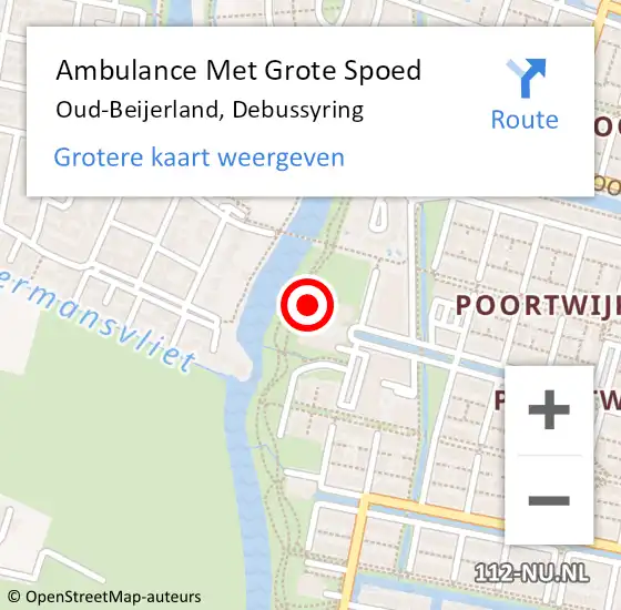 Locatie op kaart van de 112 melding: Ambulance Met Grote Spoed Naar Oud-Beijerland, Debussyring op 8 mei 2024 13:53