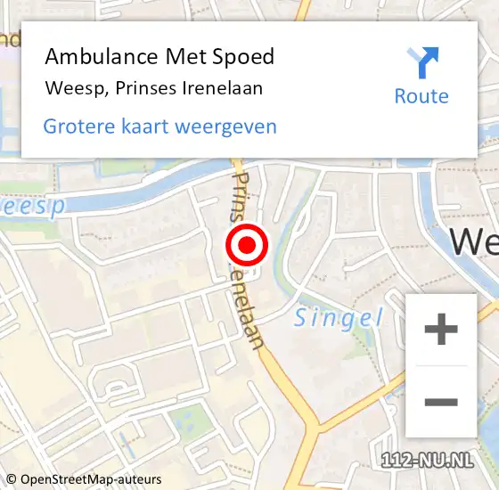 Locatie op kaart van de 112 melding: Ambulance Met Spoed Naar Weesp, Prinses Irenelaan op 8 mei 2024 14:08