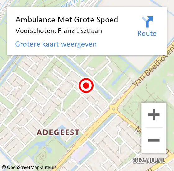 Locatie op kaart van de 112 melding: Ambulance Met Grote Spoed Naar Voorschoten, Franz Lisztlaan op 8 mei 2024 14:15