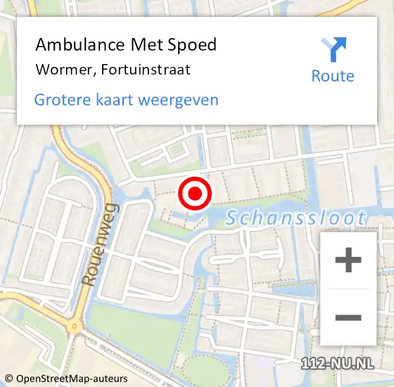 Locatie op kaart van de 112 melding: Ambulance Met Spoed Naar Wormer, Fortuinstraat op 8 mei 2024 14:19