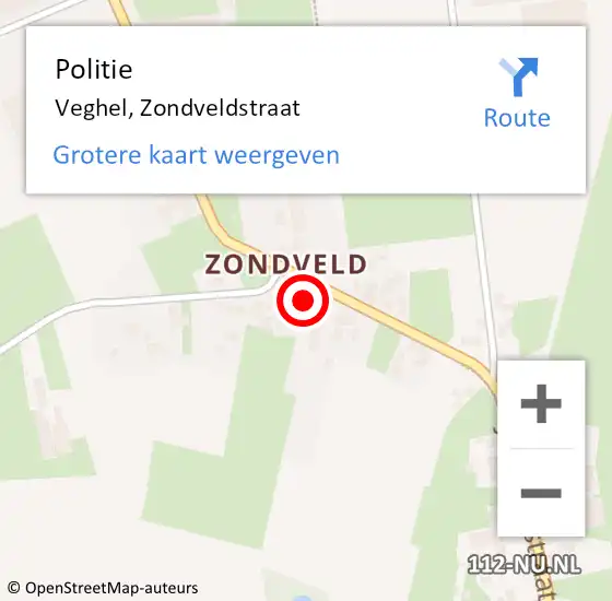 Locatie op kaart van de 112 melding: Politie Veghel, Zondveldstraat op 8 mei 2024 14:25