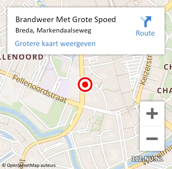 Locatie op kaart van de 112 melding: Brandweer Met Grote Spoed Naar Breda, Markendaalseweg op 8 mei 2024 14:40