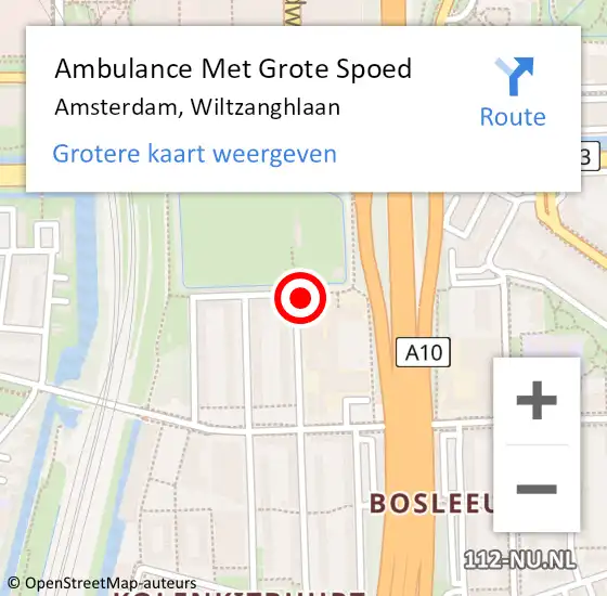 Locatie op kaart van de 112 melding: Ambulance Met Grote Spoed Naar Amsterdam, Wiltzanghlaan op 8 mei 2024 14:42