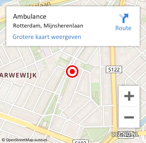 Locatie op kaart van de 112 melding: Ambulance Rotterdam, Mijnsherenlaan op 8 mei 2024 14:50