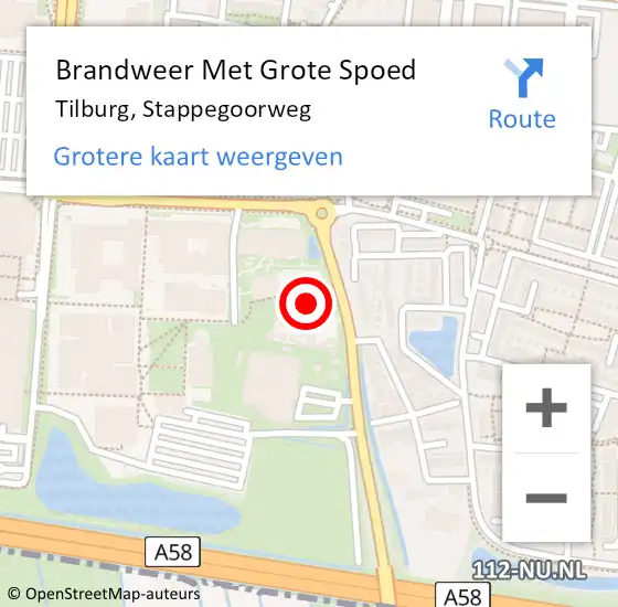 Locatie op kaart van de 112 melding: Brandweer Met Grote Spoed Naar Tilburg, Stappegoorweg op 8 mei 2024 14:53