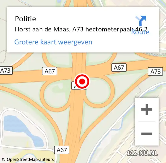 Locatie op kaart van de 112 melding: Politie Horst aan de Maas, A73 hectometerpaal: 46,2 op 8 mei 2024 14:55